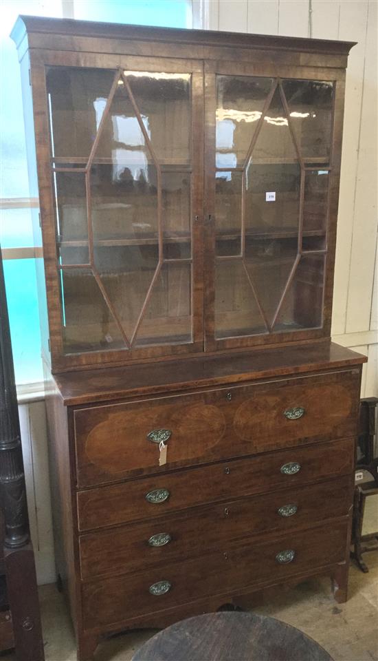 George III line-inlaid mahogany secretaire bookcase(-)